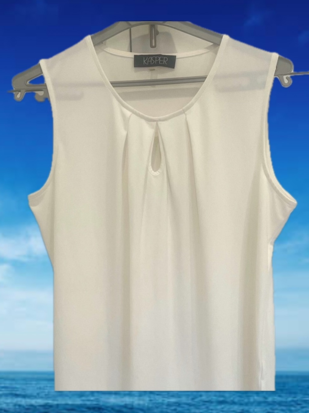 Kasper Cream Keyhole Sleeveless Blouse Tank Top Work Wear Large